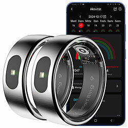 newgen medicals 2er-Set Fitnesstracker-Ringe, Touch, Herzfrequenz, SpO2, 5 ATM, Gr.57 newgen medicals Fitnesstracker-Ringe mit Touch-Steuerung, Herzfrequenz, SpO2 und Schlafanalyse