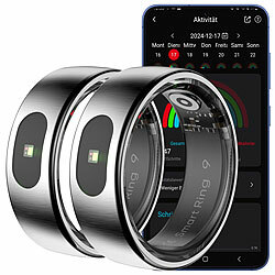 newgen medicals 2er-Set Fitnesstracker-Ringe, Touch, Herzfrequenz, SpO2, 5 ATM, Gr.70 newgen medicals Fitnesstracker-Ringe mit Touch-Steuerung, Herzfrequenz, SpO2 und Schlafanalyse