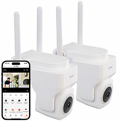 7links 2er-Set Pan-Tilt-Outdoorkameras mit 2K-Auflösung, 4 MP, Dualband-WLAN 7links WLAN-Outdoor-Überwachungskameras mit Pan-Tilt-Funktion, Personenerkennung, Sirene und App 