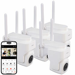 7links 4er-Set Pan-Tilt-Outdoorkameras mit 2K-Auflösung, 4 MP, Dualband-WLAN 7links WLAN-Outdoor-Überwachungskameras mit Pan-Tilt-Funktion, Personenerkennung, Sirene und App