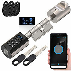 VisorTech Elektronischer Tür-Schließzylinder mit Display, Code, Transponder, App VisorTech 