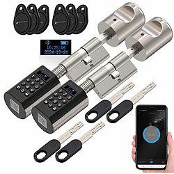 VisorTech 2er-Set elektronische Tür-Schließzylinder, Display, Code, Transponder VisorTech Tür-Schließzylinder mit Apps, Transponder-Schlüsseln & Zahlen-Codes