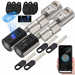 VisorTech 2er-Set elektronische Tür-Schließzylinder, Fingerabdruck, Transponder VisorTech 