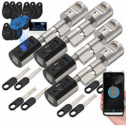 VisorTech 4er-Set elektronische Tür-Schließzylinder, Fingerabdruck, Transponder VisorTech Elektronische Tür-Schließzylinder mit Fingerabdruck-Sensor und Tansponder