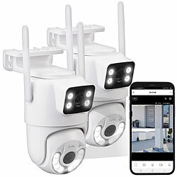 7links 2er Dual-Objektiv-IP-Außen-Kamera, 2x 2K, 3MP, Pan-Tilt, 360°, WLAN 7links Dual-Objektiv-Pan-Tilt-IP-Kameras, Geräuscherkennung, Patrouillen-Funktion, Farb-Nachtsicht