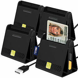 Xystec 4er-Set USB-Chipkartenleser für Smart-, SIM- und Speicher-Karten, HBCI Xystec Multi-Card-Reader mit SIM- und Smartcard-Reader