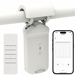 Luminea Home Control Smarter 3in1-Vorhangmotor, Akku, Bluetooth, Fernbedienung, Timer, App Luminea Home Control Smarter 3in1-Universal-Vorhangmotoren mit App, Timer und Fernbedienung