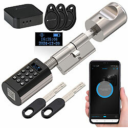 VisorTech Elektronischer Tür-Schließzylinder mit Display, Code, Transponder +GW VisorTech Tür-Schließzylinder mit Apps, Transponder-Schlüsseln & Zahlen-Codes