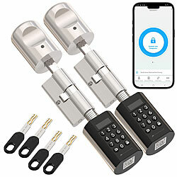 VisorTech 2er-Set Elektronischer Tür-Schließzylinder, PIN-Code, 2 Schlüssel, App VisorTech Elektronische Tür-Schließzylinder mit Bluetooth, Zahlen-Code, Schlüssel & App