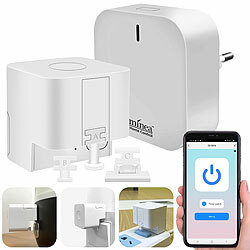 Luminea Home Control Smarter Schalter-Aufsatz für Schalter & Taster, Sprachsteuerung +GW Luminea Home Control App-gesteuerte Schalt-Aufsätze für Kippschalter & Taster 