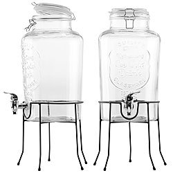 PEARL 2er-Set Retro-Getränkespender aus Glas mit Ständer, Zapfhahn, 6, Liter PEARL Getränkespender