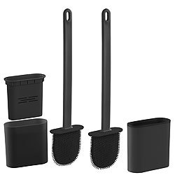 BadeStern 2er-Set WC-Silikonbürsten mit atmungsaktivem Bürstenhalter, schwarz BadeStern WC-Garnituren zur Wand- & Bodenmontage