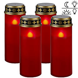 PEARL 4er-Set XL-LED-Grablichter, Lichtsensor, Batteriebetrieb, 21 cm, rot PEARL LED-Solar-Grablichter