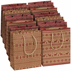 infactory 12er-Set Kraftpapier-Geschenktüten m. weihnachtlichem Motiv, 23x18x8cm infactory Geschenktüten mit Weihnachts-Motiv aus Kraftpapier