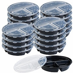 Rosenstein & Söhne 20er-Set Lebensmittel-Boxen mit 3 Fächern und Deckeln, 900 ml, rund Rosenstein & Söhne Lunchbox-Sets 