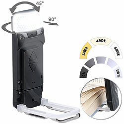 PEARL Akku-LED-Leselampe mit Clip, 3 Weiß-Stufen (CCT), dimmbar, schwarz PEARL Akku-betriebene Buch-Leseleuchte