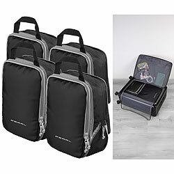 PEARL 4er-Set Kompressions-Packtaschen für Handgepäck, Größe M, 30x20x11 cm PEARL Flache Kompressions-Packtasche, optimiert für Handgepäck & Rucksäcke
