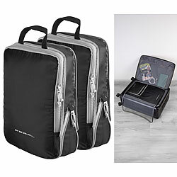 PEARL 2er-Set Kompressions-Packtaschen für Handgepäck, Größe L, 37x27x7 cm PEARL Flache Kompressions-Packtasche, optimiert für Handgepäck & Rucksäcke