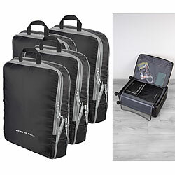 PEARL 4er-Set Kompressions-Packtasche für Handgepäck, Größe XL, 45x37x8 cm PEARL Flache Kompressions-Packtasche, optimiert für Handgepäck & Rucksäcke