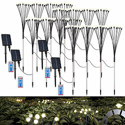 Lunartec 4x 4er-Set Solar-Glühwürmchen-Gartenlichter, 128 LEDs, 8 Modi, 65 cm Lunartec Solar-Glühwürmchen-Gartenlichter mit Fernbedienung, Timer und Akku, warmweiß