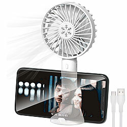 PEARL 3in1-Hand- & Tisch-Ventilator mit Handy-Halterung, Akku- & USB-Betrieb PEARL 
