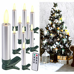 Lunartec 10er-Set LED-Weihnachtsbaumkerzen mit Dochten und Flammen-Effe, silber Lunartec Kabellose LED-Weihnachtsbaumkerzen mit Docht und Timer