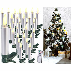 Lunartec 30er-Set LED-Weihnachtsbaumkerzen mit Dochten und Flammen-Effe, silber Lunartec Kabellose LED-Weihnachtsbaumkerzen mit Docht und Timer