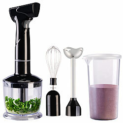 Rosenstein & Söhne Edelstahl-Akku-Stabmixer-Set, abnehmbarer Mixstab, Schneebesen, 135 W Rosenstein & Söhne Akku-Stabmixer