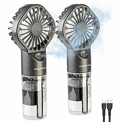 PEARL 2er Set Akku-Taschenventilator m. Nebelsprühfunktion,20 ml-Wassertank PEARL Akku-Taschenventilatoren mit Wasser-Vernebler