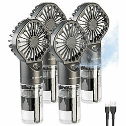 PEARL 4er Set Akku-Taschenventilator m. Nebelsprühfunktion,20 ml-Wassertank PEARL Akku-Taschenventilatoren mit Wasser-Vernebler