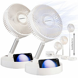 PEARL 2er-Set 2in1-Akku-Tisch- & Standventil., ausziehb. bis 1 m, 8,5h PEARL Ausziehbare 2in1-Akku-Tisch- und Standventilatoren