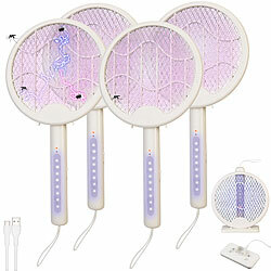 infactory 4er 2in1-Akku-Insektenvernichter & Fliegenklatsche mit UV-LEDs infactory 2in1-Akku-Insektenvernichter und Fliegenklatschen