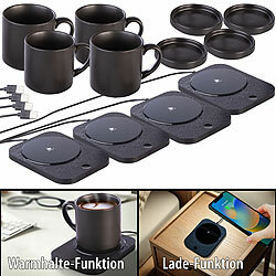 PEARL 4er-Set 2in1-USB-Tassenwärmer m. Qi-kompatibler Ladestation, 15W PEARL 2in1-USB-Tassenwärmer mit Qi-kompatibler Ladestation