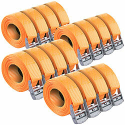 AGT 16er-Set Zurr-/Spanngurte, Klemmverschluss, 2,5cm x 6m, DIN EN 12195-2 AGT Spanngurte mit Klemmverschluss 