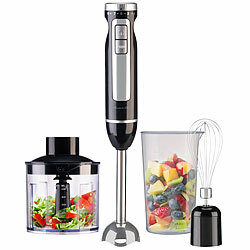 Rosenstein & Söhne 4in1-Stabmixer, Edelstahl, stufenlos, Turbo, 16.000 U/Min., 1.000 Watt Rosenstein & Söhne 4in1-Stabmixer mit Pürier- und Zerkleinerer-Aufsatz