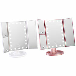 Sichler Beauty 2er-Set Falt-Schminkspiegel, LED-Beleuchtung, 3x/2x/1x-Vergrößerung Sichler Beauty Falt-Schminkspiegel mit LED-Beleuchtung