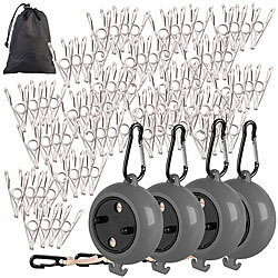 PEARL 4er-Set Ausziehbare Wäscheleine mit Kurbel, 20 Wäscheklammern, 10 m PEARL Ausziehbare Wäscheleinen