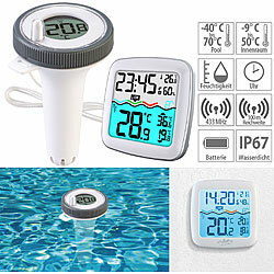 infactory Digitales Teich- & Pool-Thermometer, Funk-Empfänger, Farb-LCD, IP67 infactory Funk-Poolthermometer