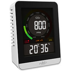 infactory Digitales CO2-Messgerät mit Temperatur, Luftfeuchtigkeit, Uhr & Wecker infactory Raumluft-Messgeräte für CO2