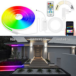 Lunartec WLAN-Neon-Schlauch mit RGBW-IC-LEDs, App, Sprachsteuerung, IP65, 5 m Lunartec