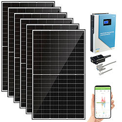 revolt Solar-Hybrid-Inverter mit 6 380-Watt-Solarpanels, WLAN, 3.500 W, 100A revolt Solaranlagen-Sets: Hybrid-Inverter mit Solarpanelen und MPPT-Laderegler
