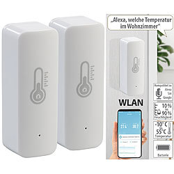 Luminea Home Control WLAN-Temperatur- & Luftfeuchtigkeits-Sensor mit App, 2er-Set Luminea Home Control WLAN-Temperatur- & Luftfeuchtigkeits-Sensoren mit App und Sprachsteuerung