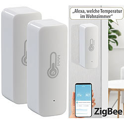 Luminea Home Control 2er-Set ZigBee-Temperatur- & Luftfeuchtigkeits-Sensoren mit App Luminea Home Control ZigBee-Temperatur- & Luftfeuchtigkeits-Sensoren mit App und Sprachsteuerung
