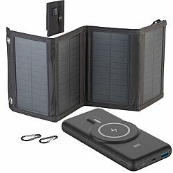 revolt Magnetische Powerbank + Falt-Solarpanel, 10.000 mAh, für Qi & MagSafe revolt USB-Solar-Powerbanks mit Qi-kompatibler Ladefunktion