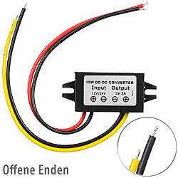revolt DC/DC-Spannungswandler für 12/24 V zu 5 V, 3 A, IP67, offene Enden revolt DC/DC-Spannungswandler mit offenen Enden 