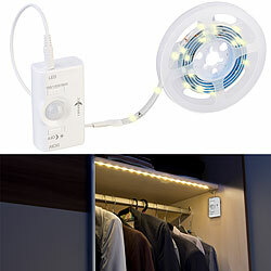 Lunartec Akku-LED-Streifen, 30 warmweiße LEDs, PIR-Sensor, 180 lm, 100 cm, IP65 Lunartec