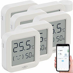 infactory 6er-Set Mini-Thermo-/Hygrometer, Komfort-Anzeige, LCD, Bluetooth, App infactory Mini-Thermo- und Hygrometer mit Komfort-Anzeige und App