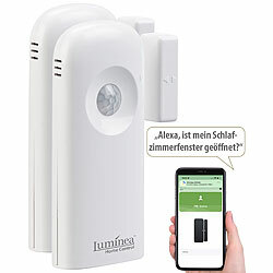 Luminea Home Control 2er-Set 2in1-WLAN-Tür-/Fenstersensoren und PIR-Sensoren, mit App Luminea Home Control