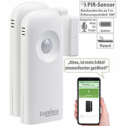 Luminea Home Control 2er-Set 2in1-WLAN-Tür-/Fenstersensoren und PIR-Sensoren, mit App Luminea Home Control WLAN-Tür- & Fensteralarme mit Bewegungsmelder
