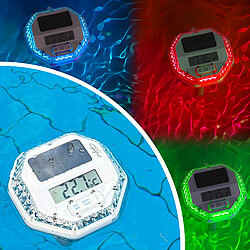 infactory Schwimmendes Teich- & Poolthermometer, RGB-LEDs, LCD, Min./Max., IP68 infactory Solar-Poolthermometer mit RGB-LEDs